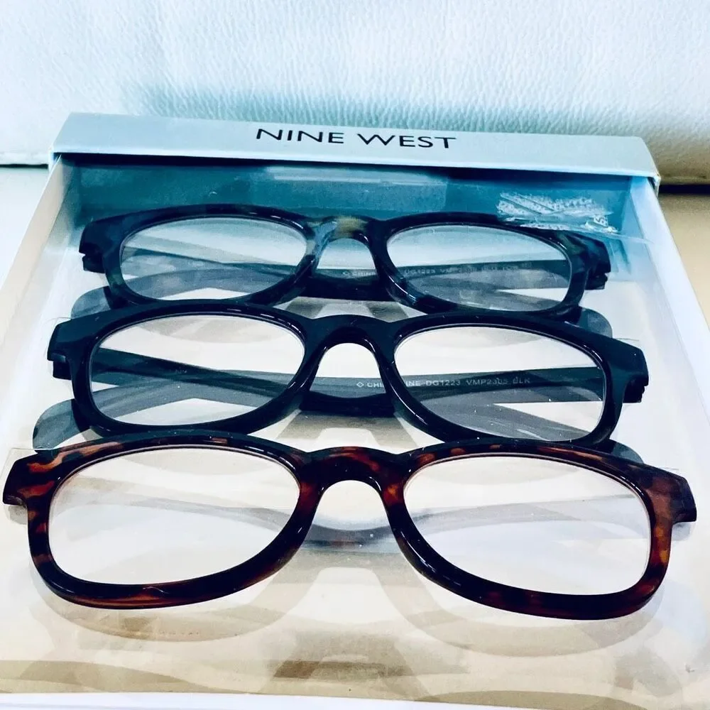 NWT 3 Pack 2.00 Nine West Premium Reading Glasses Brown, Grey & black